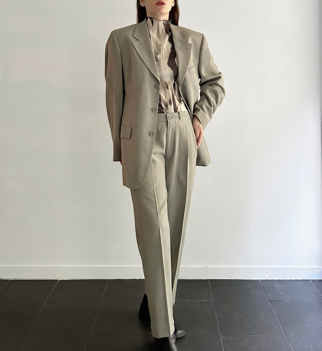 Vintage 90s Wool Grey Pant Suit, Minimalist Two Piece Set - Etsy Vintage 90s Wool Grey Pant Suit, Minimalist Two Piece Set - Etsy