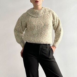 Vintage 80s Wool Hand Knitted Multicolor Big Collar Jumper Sweater image 7