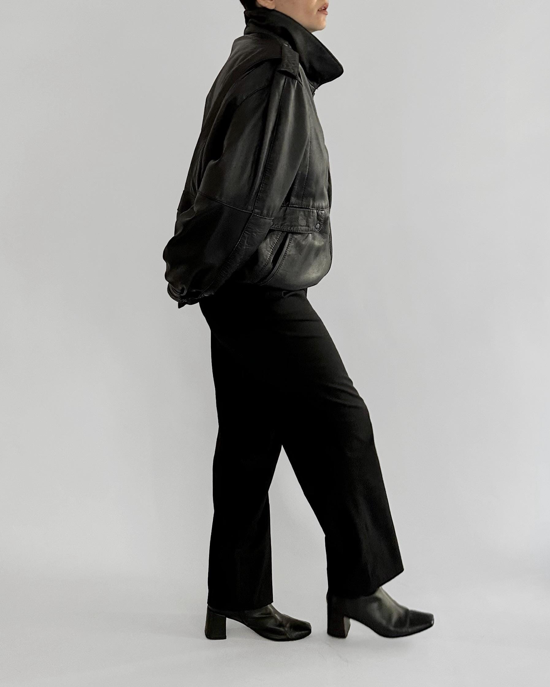Vintage 1980s Black Lamb Leather Bomber Jacket – Made in Spain - Etsy
