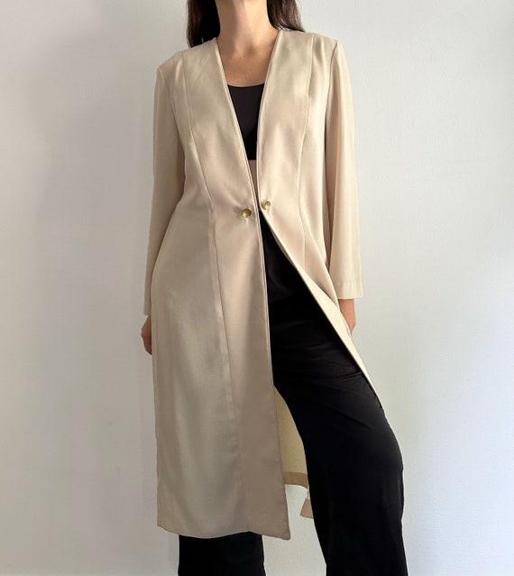 Vintage 90s Cream Elegant Duster Coat Long Blazer Dress Made in Spain Etsy
