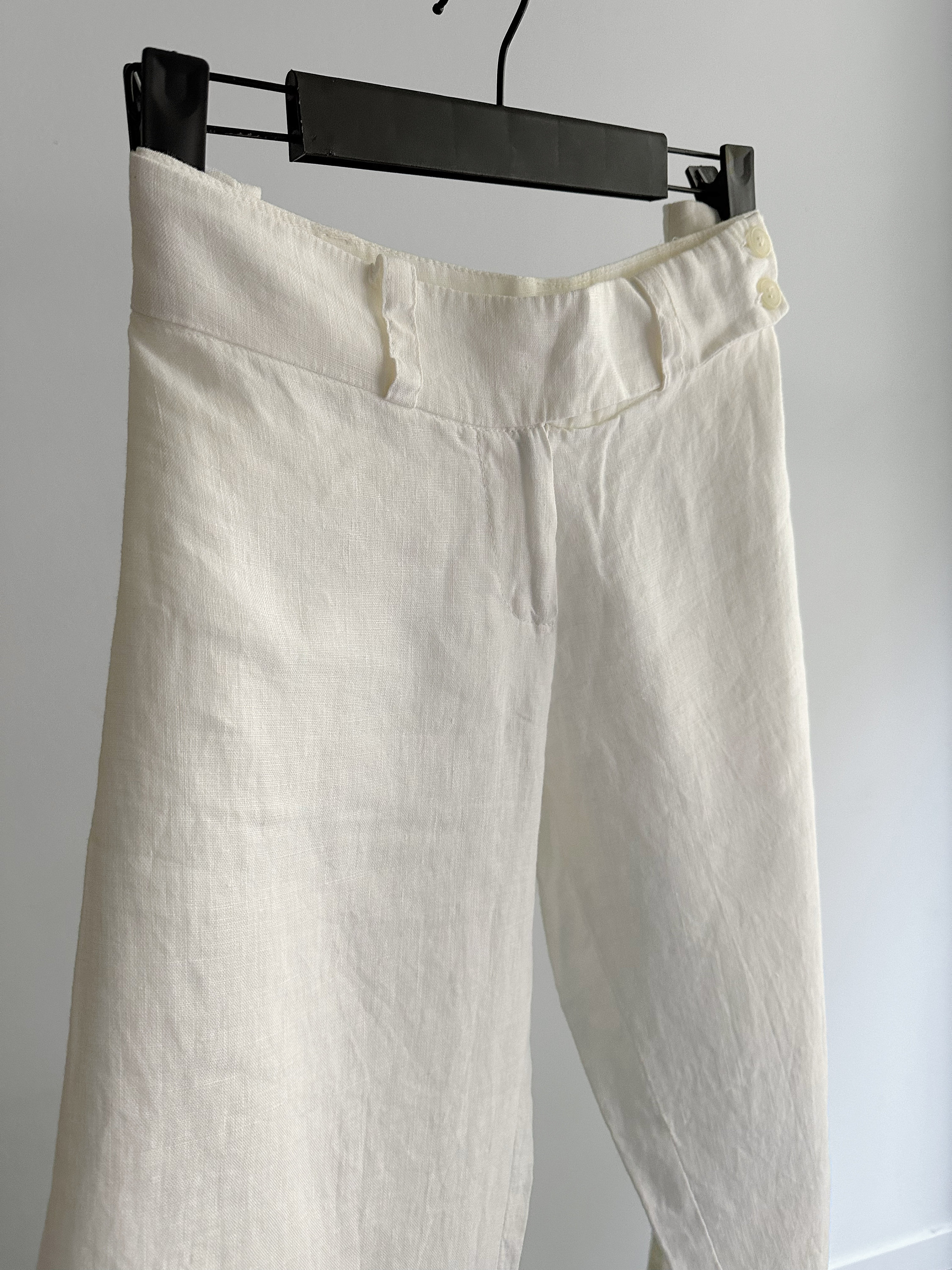 1990s Euro white Linen Trousers Linen White Vintage M 00s Summer