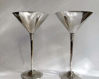 Vintage 1970-tals silverpläterade martiniglas – set om 2
