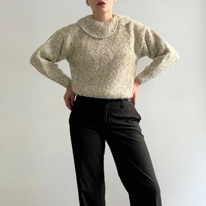 Vintage 80s Wool Hand Knitted Multicolor Big Collar Jumper Sweater image 2