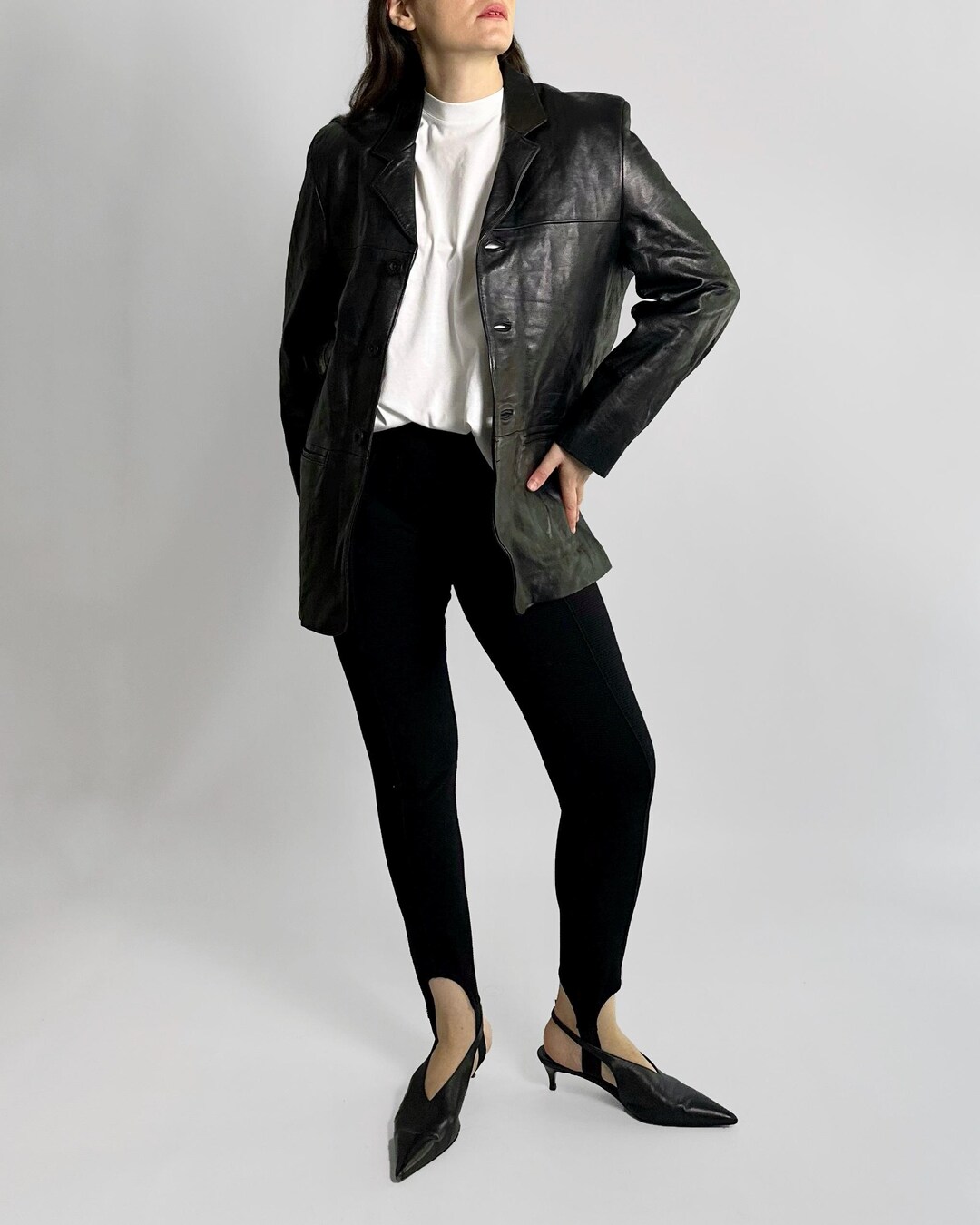Vintage 1990s Black Pure Leather Blazer – Minimalist Single-breasted ...