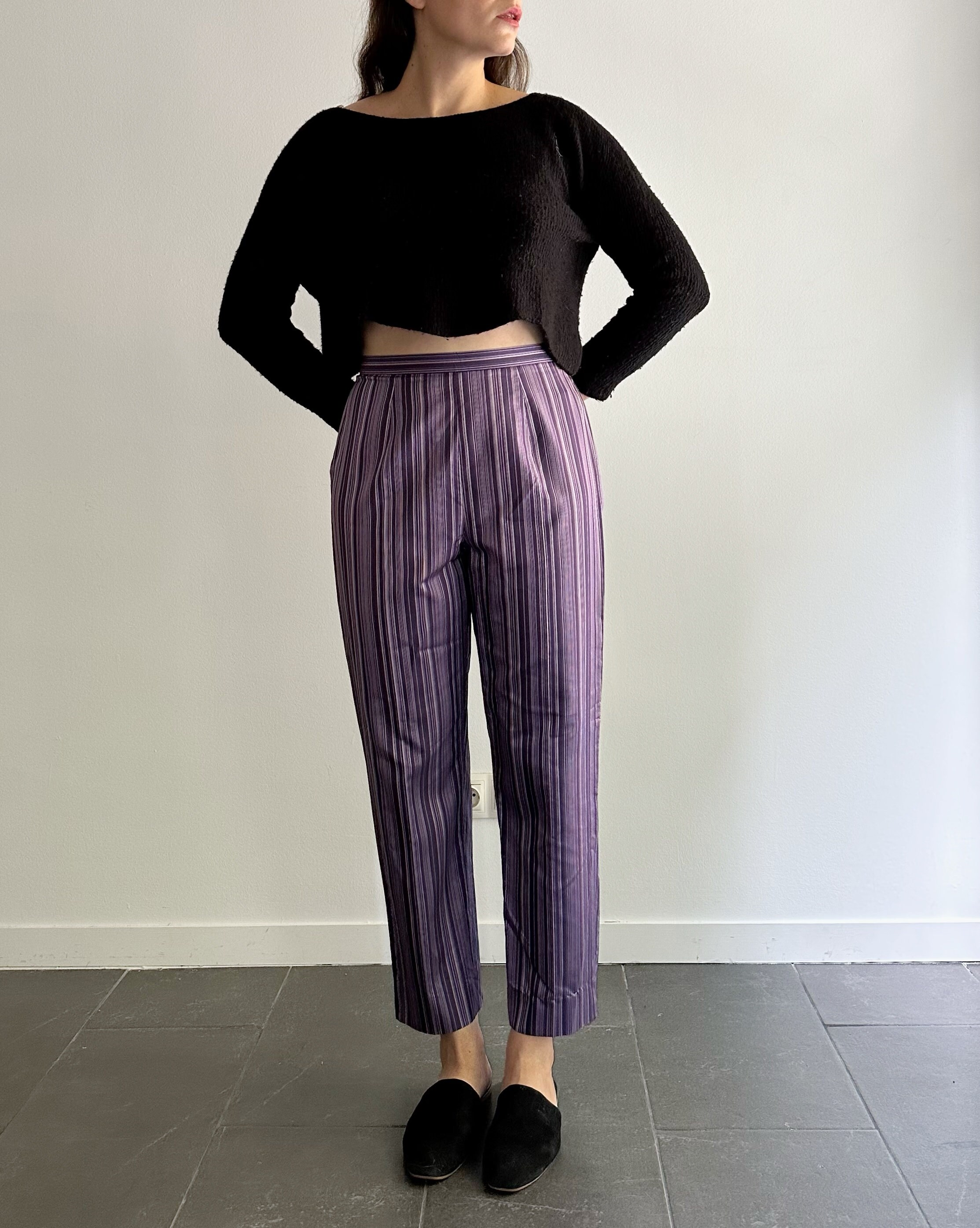 パンツ Vintage purple slacks Vintage 1980s Purple Leather Pants, Tapered Leg Rockstar