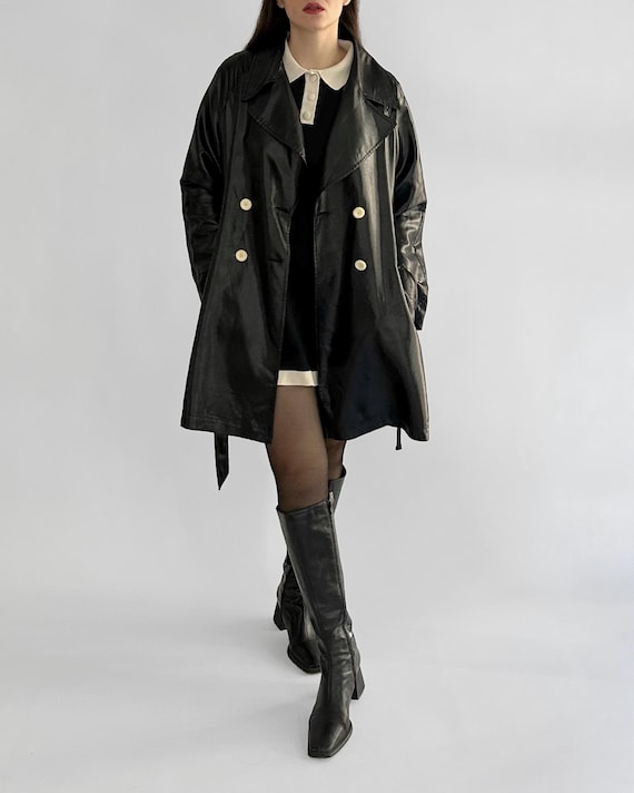 Vintage 1980s Italian Black Double-breasted Trench Coat – by Paola