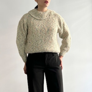 Vintage 80s Wool Hand Knitted Multicolor Big Collar Jumper Sweater image 5