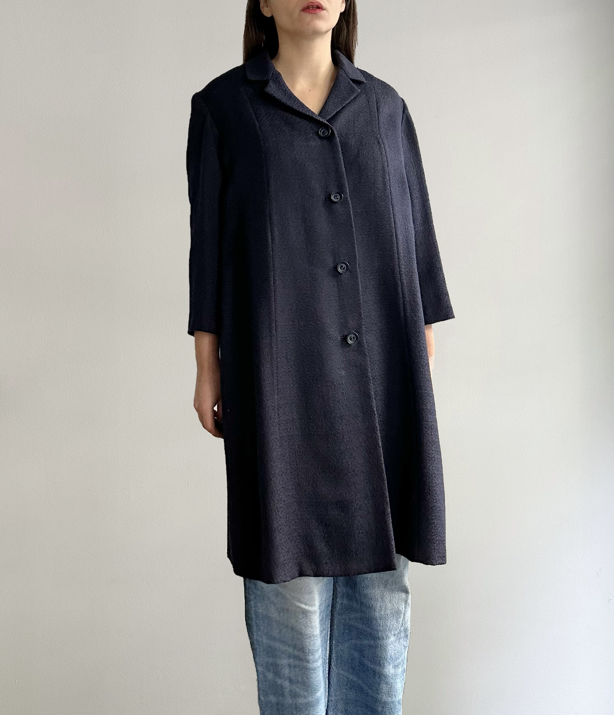Vintage 90s Navy Blue Handmade Textured Coat - Etsy