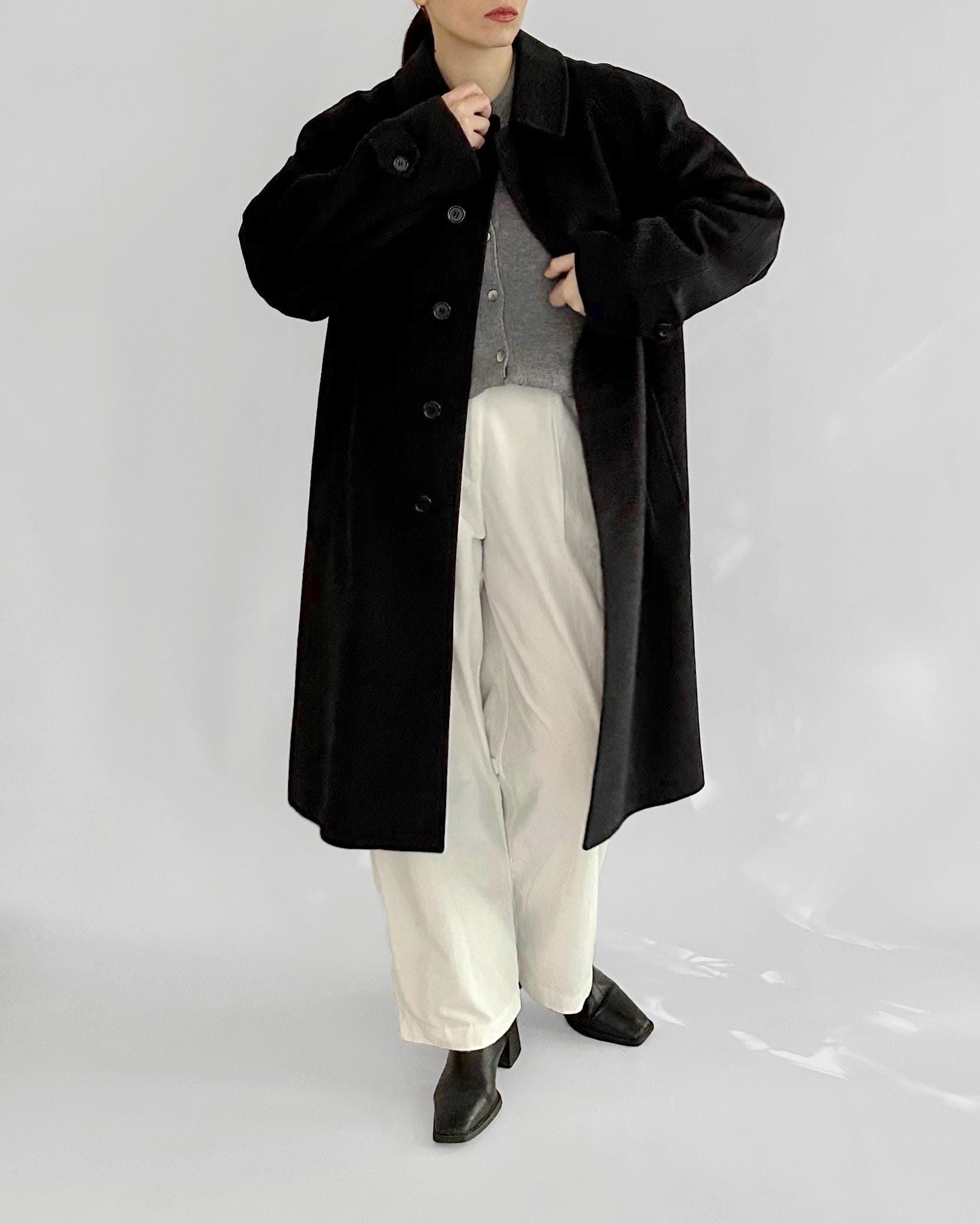 Vintage 1990s Gianfranco Ferré Charcoal Wool and Cashmere Coat