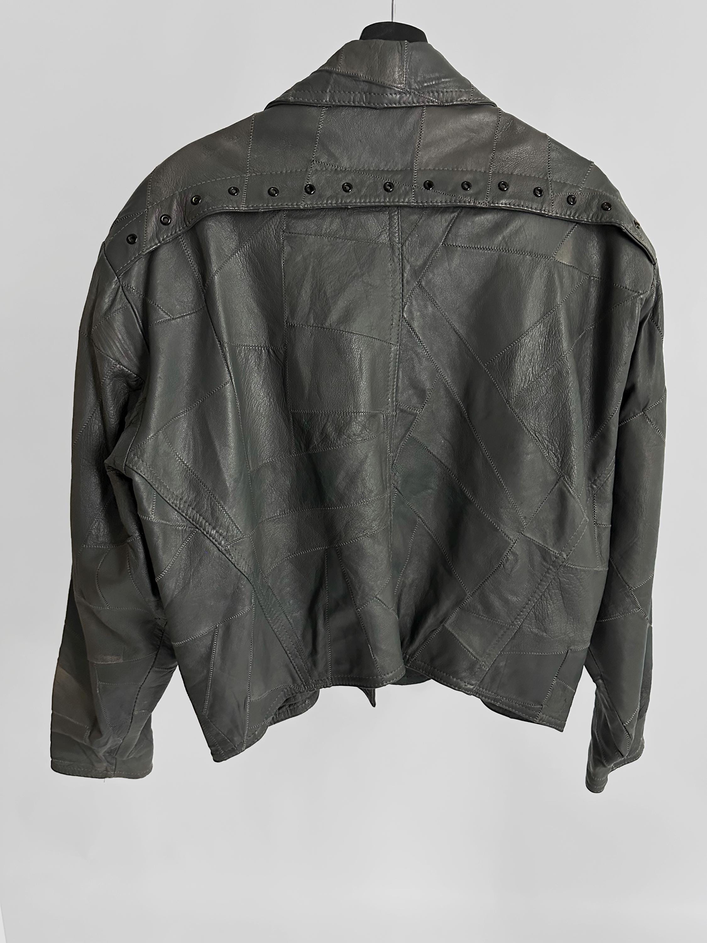 Vintage 1980s Grey Patchwork Leather Bomber Jacket - Etsy