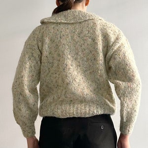 Vintage 80s Wool Hand Knitted Multicolor Big Collar Jumper Sweater image 9