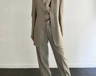 Vintage 90s Wool Grey Pant Suit, Minimalist Two Piece Set - Etsy