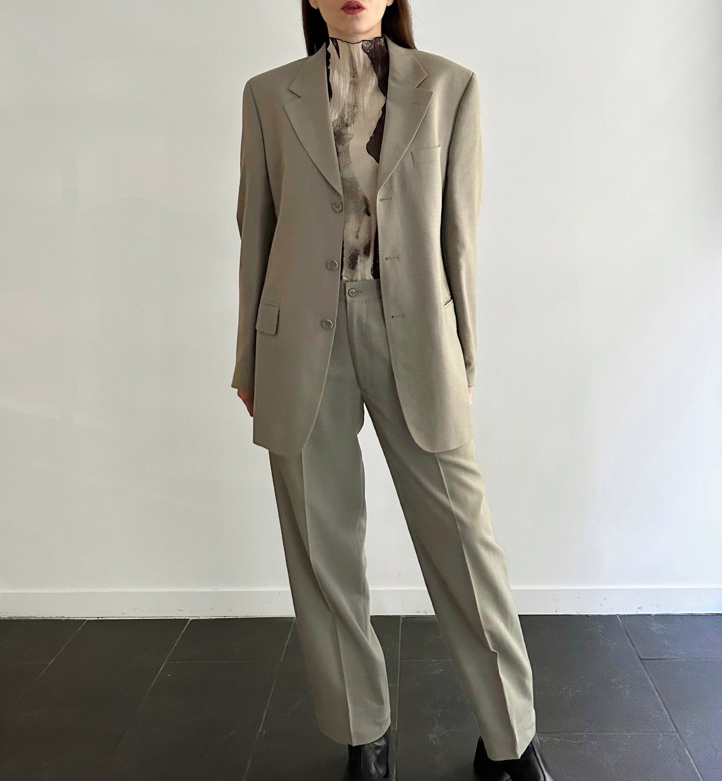 スーツ 90s vintage Double Grey Set up Suit Buy Vintage 90s Wool Grey Pant Suit, Minimalist Two Piece