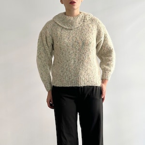 Vintage 80s Wool Hand Knitted Multicolor Big Collar Jumper Sweater image 4