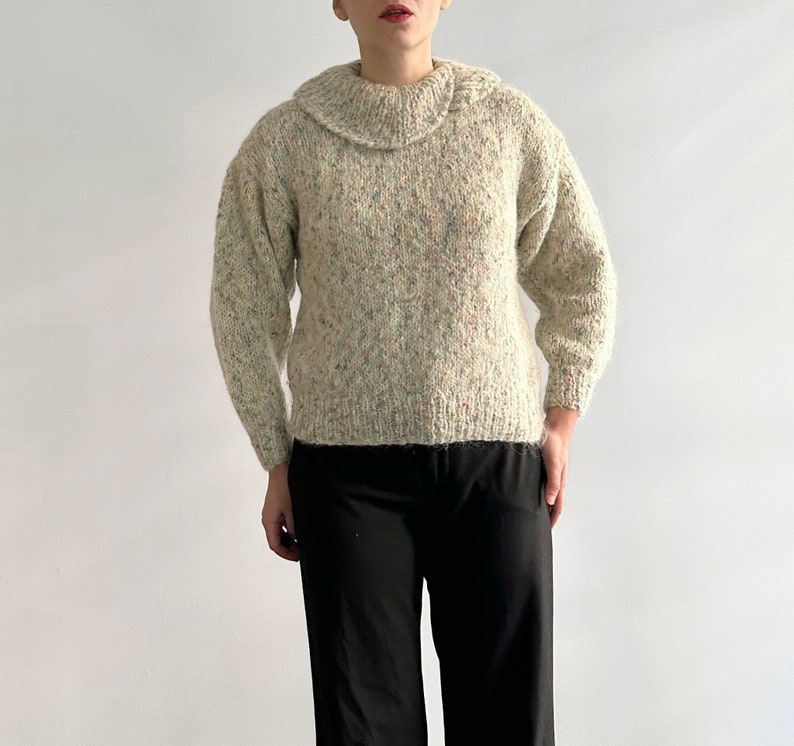 Vintage 80s Wool Hand Knitted Multicolor Big Collar Jumper Sweater image 4