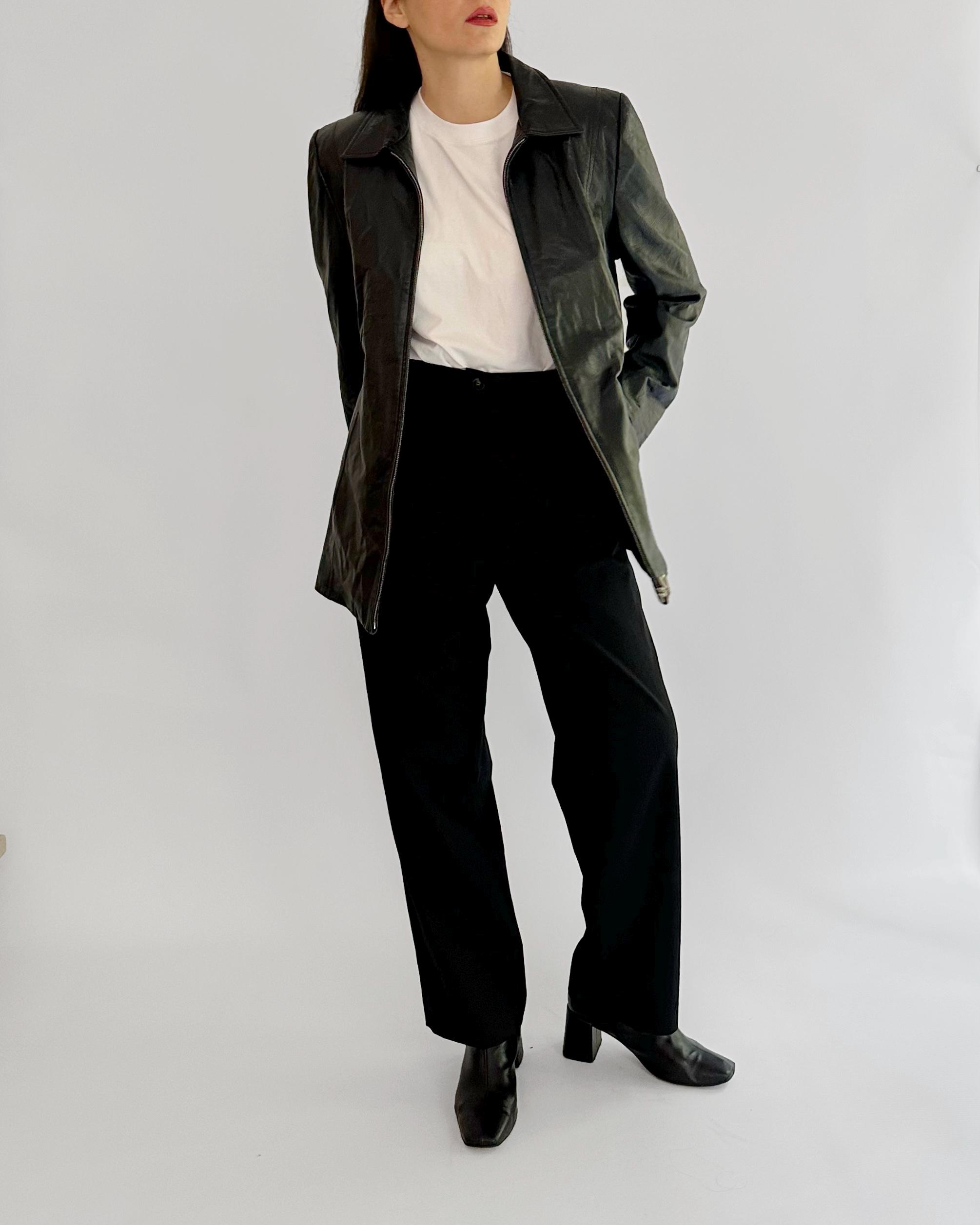 Vintage 1990s Black Sheepskin Zip-up Leather Jacket - Etsy