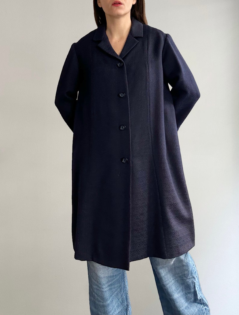 Vintage 90s Navy Blue Handmade Textured Coat image 5