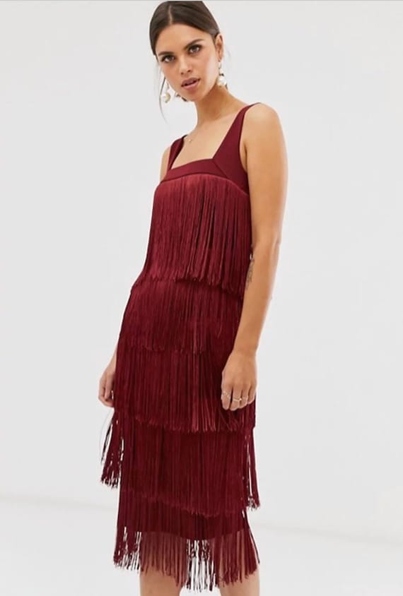 Burgundy Fringe Dress / New Deadstock ASOS
