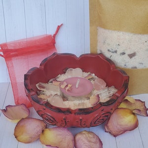 Witch Salt Bowl Kit: Rose Quartz, Herbs, Hand-Poured Pottery