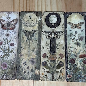 Lunar Moth Bookmark Set: Vintage Gothic Witchy Bookmarks