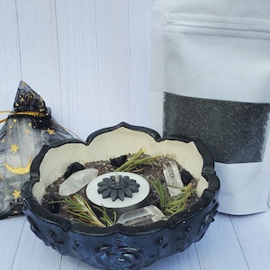 Witch Black Salt Bowl, Witchcraft Ritual, Offering Bowl, Altar Bowl, Wicca Kit, Protection Magick, Cleanse Kit