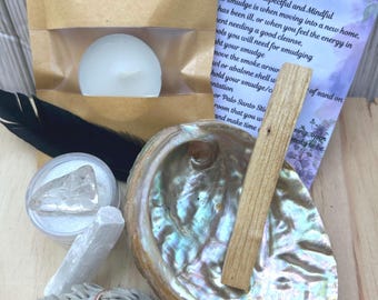 Kit de limpieza energética, kit de limpieza del hogar, caja de bendición para casa nueva, caja de regalo espiritual, kit de limpieza con humo, kit de purificación, limpieza energética con salvia