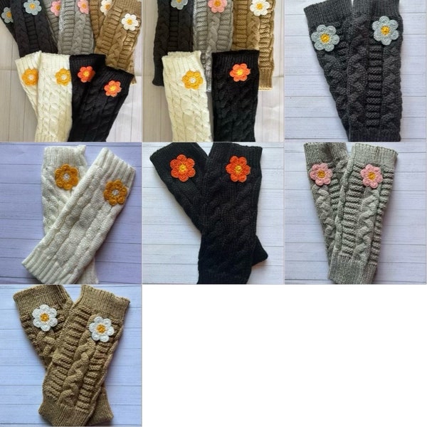 Fingerless Gloves Cable Knit Gloves Fingerless Gloves Mittens Floral Embroidered Gloves Winter Gloves Arm Warmer Wrist Warmer Cottage Core