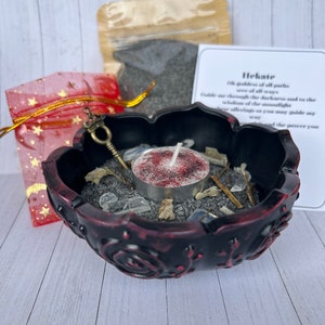Cuenco de sal negra de la bruja Hekate, cuenco de ofrenda de Hekate, ritual de brujería, cuenco de ofrenda, cuenco de altar, kit de Wicca, magia de protección, altar de Hekate
