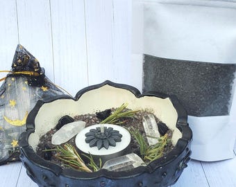 Witch Black Salt Bowl, Witchcraft Ritual, Offering Bowl, Altar Bowl, Wicca Kit, Protection Magick, Cleanse Kit