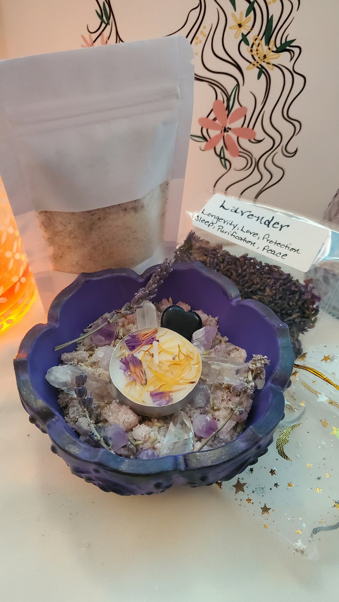 Witch Salt Bowl Kit: Lavender, Amethyst, Quartz, Altar Decor - Etsy