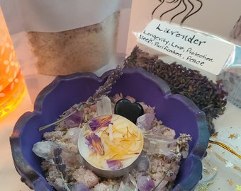 Witch Salt Bowl, Witchcraft Ritual, Offering Bowl, Altar Bowl, Wicca Kit, Protection Magick, Calming Lavender Salt