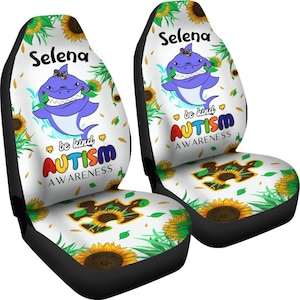 Autism Awareness Personalisiertes Happy Shark Auto Sitzbezug Geschenk (2er Set) - Geschenk für Sie oder Ihn, Weihnachten Geburtstagsgeschenk