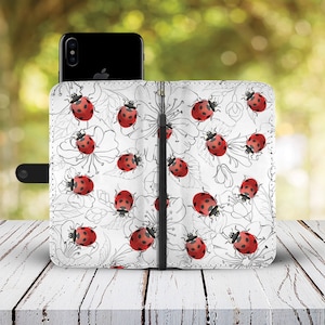 Ladybug Phone Wallet Case, Ladybug Ladybird Lover Gift Idea, Card Case per iPhone Samsung HTC Motorola LG Google Pixel Huawei Xiaomi