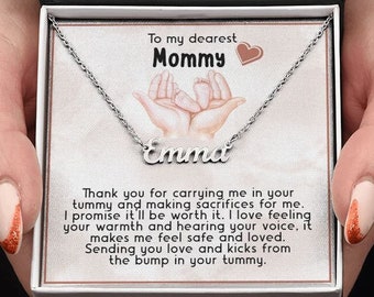 Gepersonaliseerde moeder als ketting met berichtkaart, aangepaste naam ketting sieraden, babybult zwangerschap aankondiging, binnenkort mama