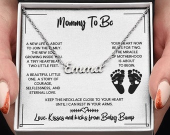 Gepersonaliseerde moeder als ketting met berichtkaart, aangepaste naam ketting sieraden, babybult zwangerschap aankondiging, binnenkort mama