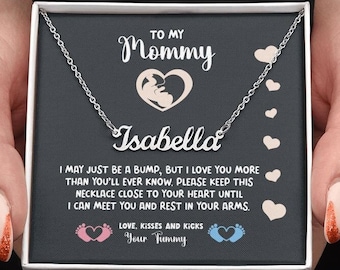 Gepersonaliseerde moeder als ketting met berichtkaart, aangepaste naam ketting sieraden, babybult zwangerschap aankondiging, binnenkort mama