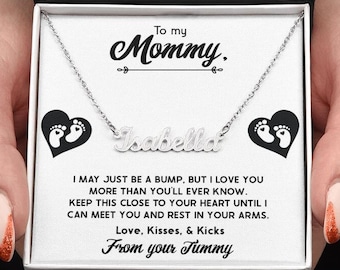 Gepersonaliseerde moeder als ketting met berichtkaart, aangepaste naam ketting sieraden, babybult zwangerschap aankondiging, binnenkort mama