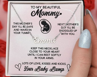 Gepersonaliseerde moeder als ketting met berichtkaart, aangepaste naam ketting sieraden, babybult zwangerschap aankondiging, binnenkort mama