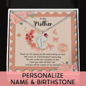 Personalisierte Baby Füße mit Birthstones Schmuck, Muttertagsgeschenk von Tochter / Sohn