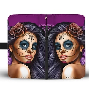 Sugar Skull Women Phone Wallet, Sugar Skull Lover Gift Idea, Smartphone Card Case iPhone Samsung HTC Motorola LG Google Pixel Huawei Xiaomi