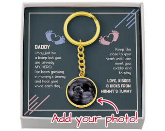 Portachiavi personalizzato al mio futuro papà, portachiavi personalizzato con foto divertenti, gioielli con messaggio sonogramma, collana per la festa del papà, da figlia a papà