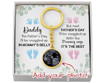 Portachiavi personalizzato al mio futuro papà, portachiavi personalizzato con foto, gioielli con messaggio sonogramma, collana per la festa del papà, da moglie a marito