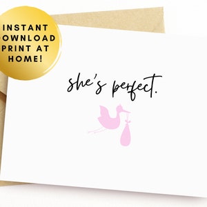Baby Girl Greeting Card / Congratulations New Baby / Print at Home Digital Download