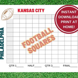 Super Big Game Football Squares Party Game 2025 / Instant Download Print at Home