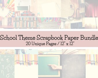 Scrapbookpapier schoolthema/20 unieke pagina's 12x12/digitale download afdrukbaar
