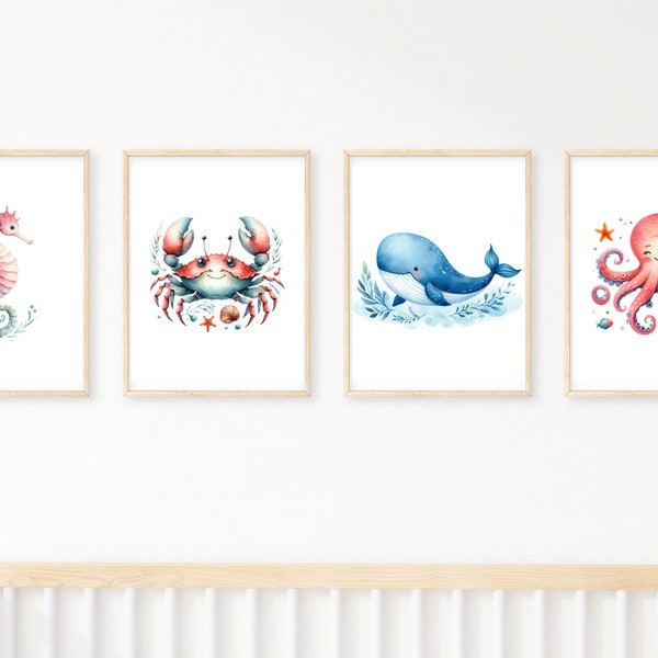 Nursery Artwork Sealife Ocean Animal Friends in Watercolor | Digital Download Print at Home