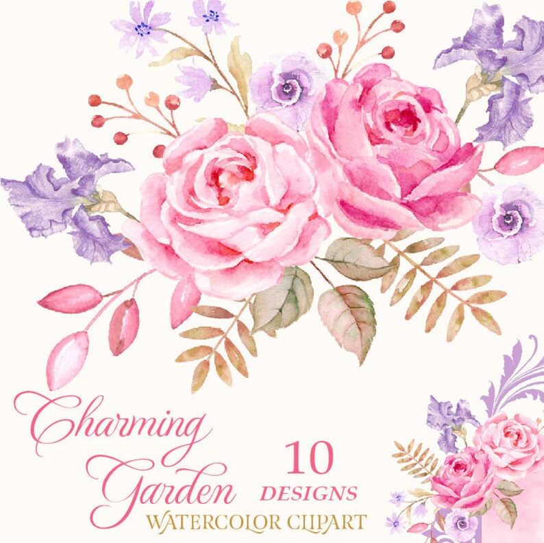 Download Watercolor Roses Clipart Roses Bouquet Clipart Pink And Etsy