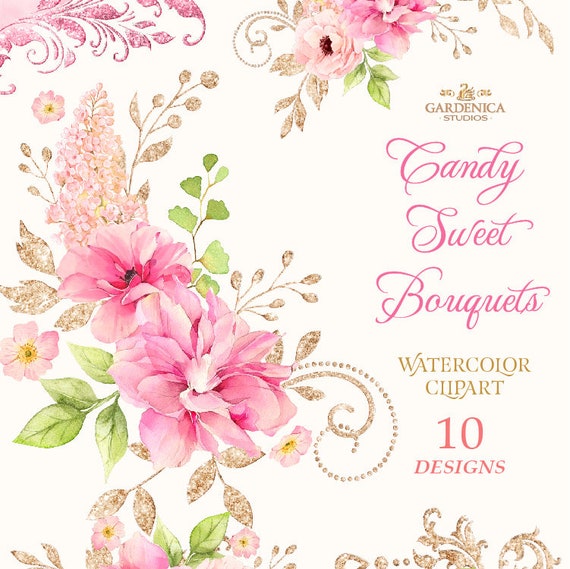Rosa Aquarell Blumen Clipart Aquarell Blumen Rosa Strausse Etsy