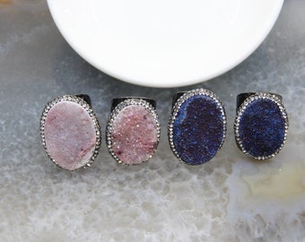 Handmade Jewelry Cocktail Ring . Size 7 . Druzy Ring . Drusy Ring . Pink Drusy Ring . Drusy Jewelry .
