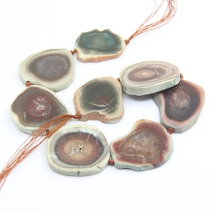 Natural Double Colors Agate Stone Slab Loose Beads Jewelry Making,Agate Druzy Freeform Shaped Slice Nugget Pendant,6-8pcs/Strand